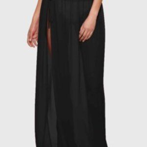 Black Long Tie Side Sheer Cover Up Skirt